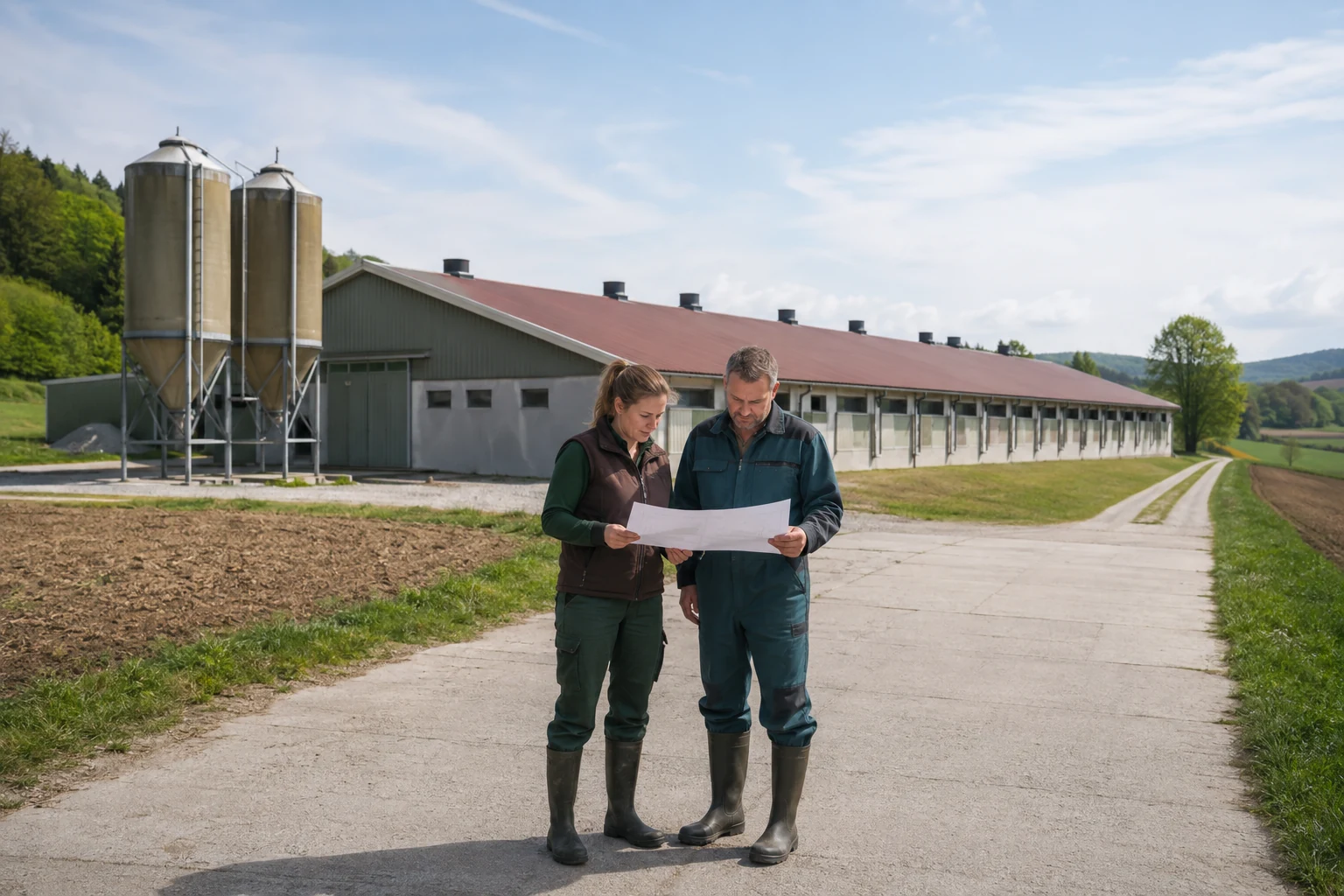 Landwirtschaftliche Kaufinteressenten besichtigen einen Schweinehaltungsbetrieb in Österreich